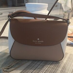 Kate Spade Brown and White Crossbody Bag with Flap Design